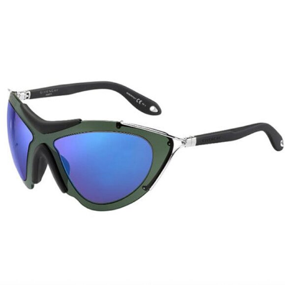 Givenchy Accessories - Givenchy - GV 7013 Acetate Mask Visor Sunglasses - Palladium/Blue Mirror - New